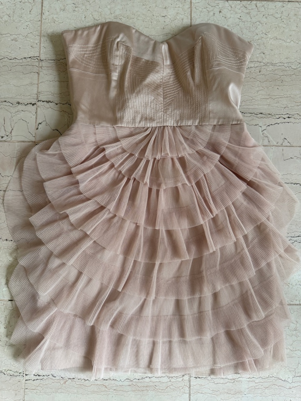BCBGMaxAzria Strapless Layered Ruffle Dress in Blush